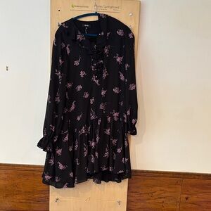 ME+EM Black Dress with Pink Floral Accents